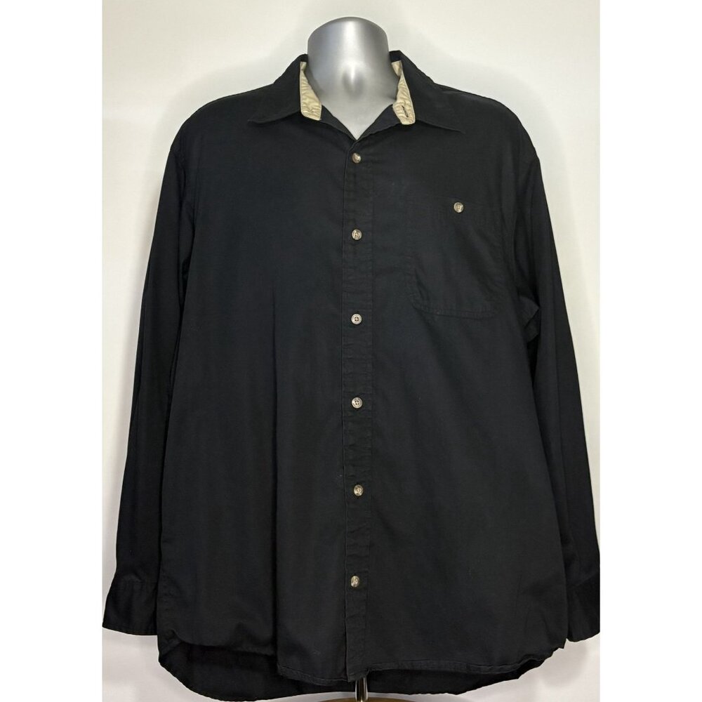 RedHead Mens Black Button Up Collar Single Pocket Long Sleeve Shirt Cotton XL - Picture 9 of 12